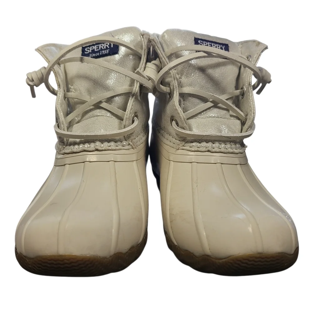 Sperry Kids Cream Glitter Duck Boots Size 10 Waterproof Rain Snow